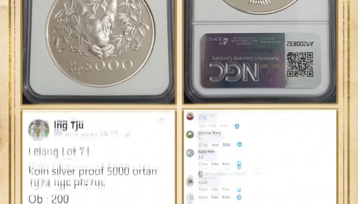 Koin Perak Kuno Rp5.000 “Orangutan” 1974 Bersertifikat NGC PF 67 Ultra Cameo Terjual Rp3,8 Juta