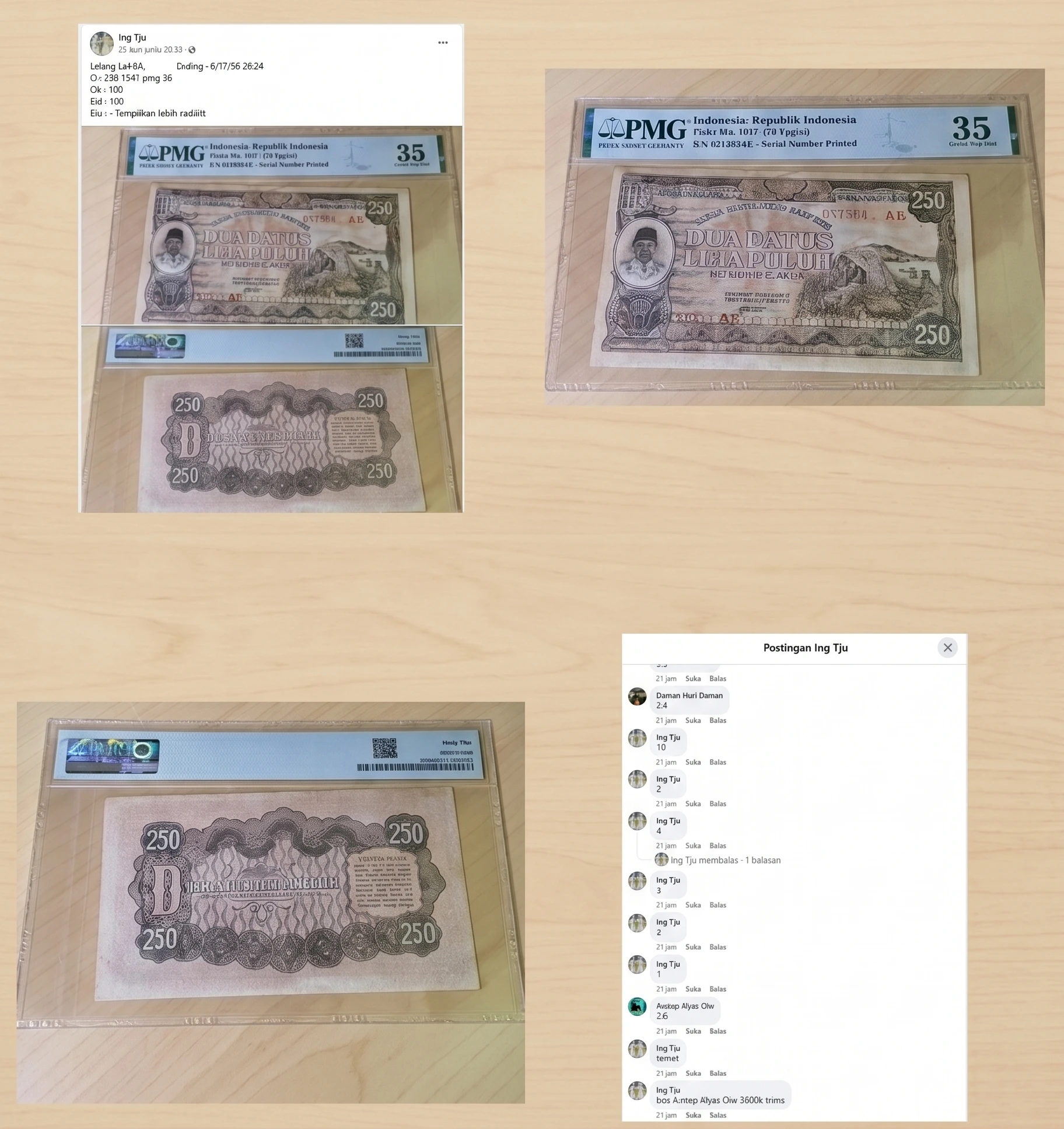 lelang uang kuno rp250 emisi 1947