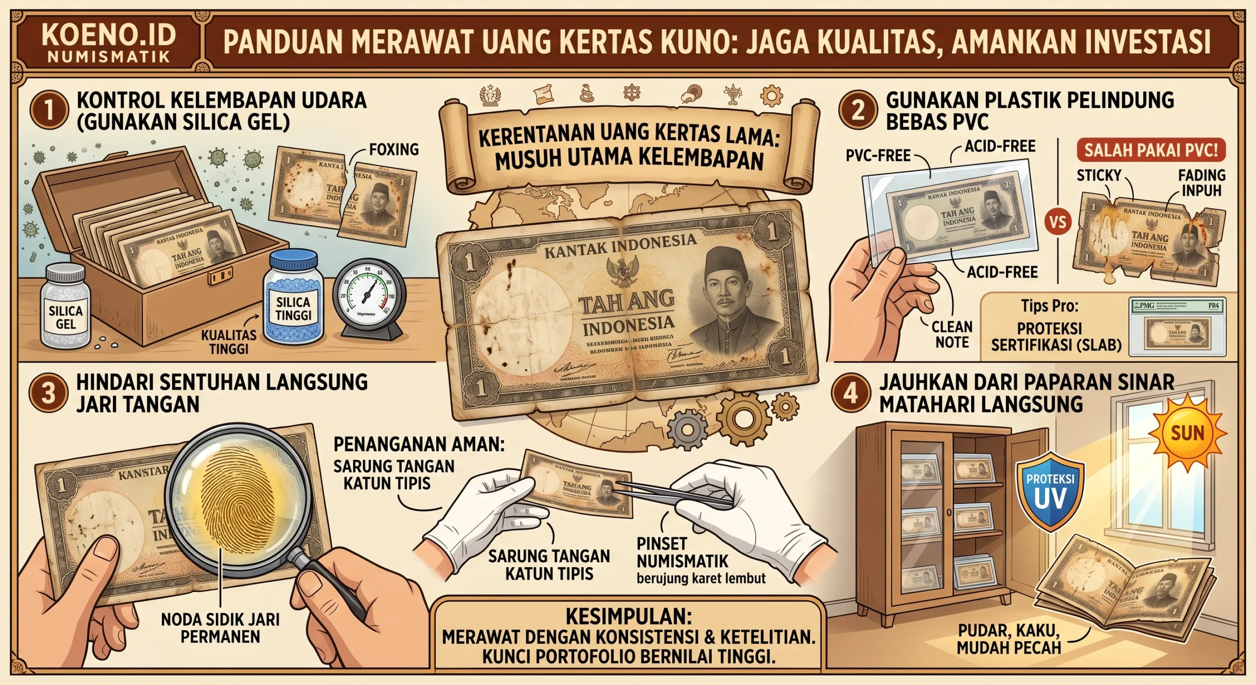 merawat an menyimpan uang kuno
