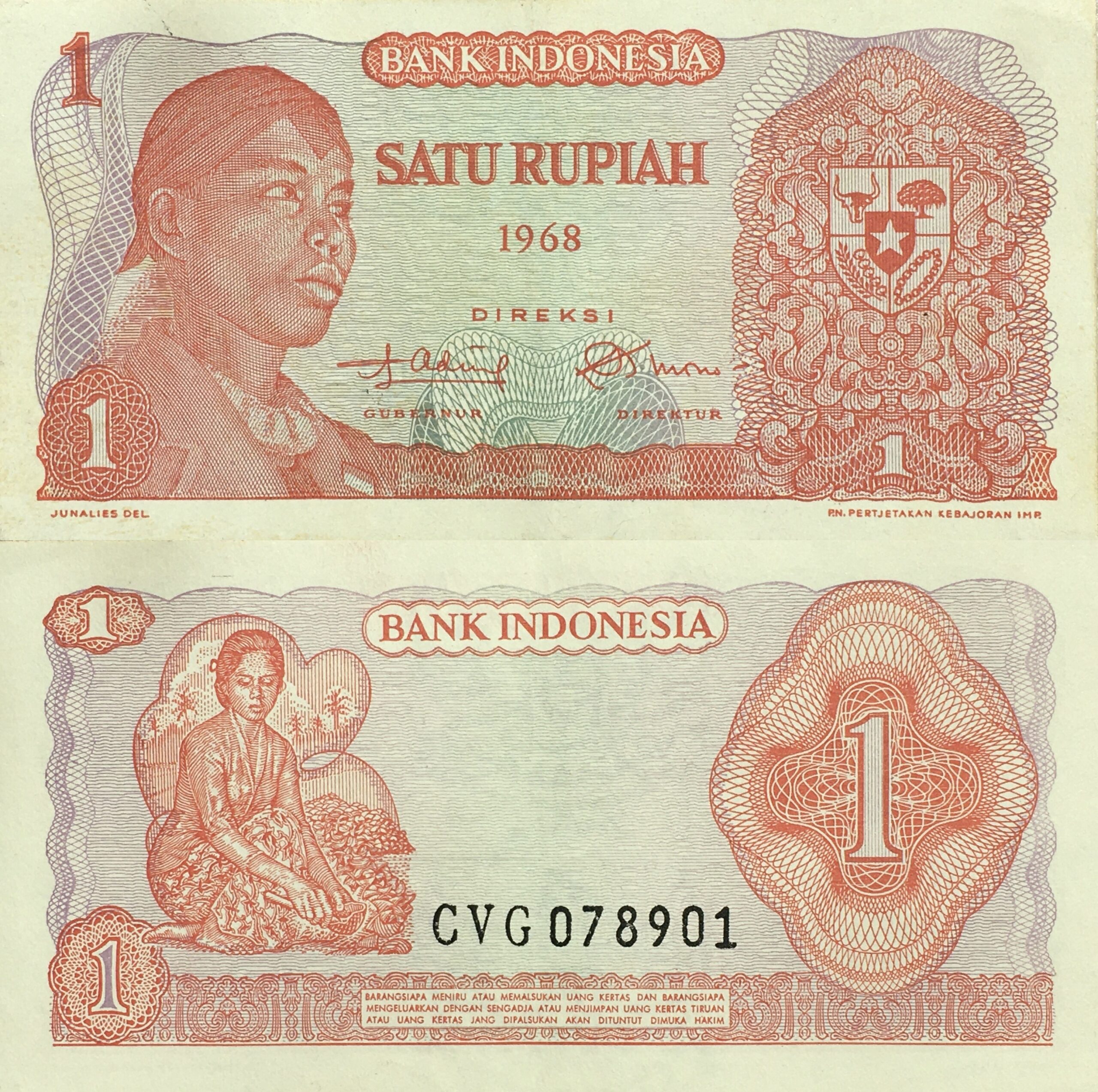Gambar Uang Kuno 1 Rupiah Tahun 1968