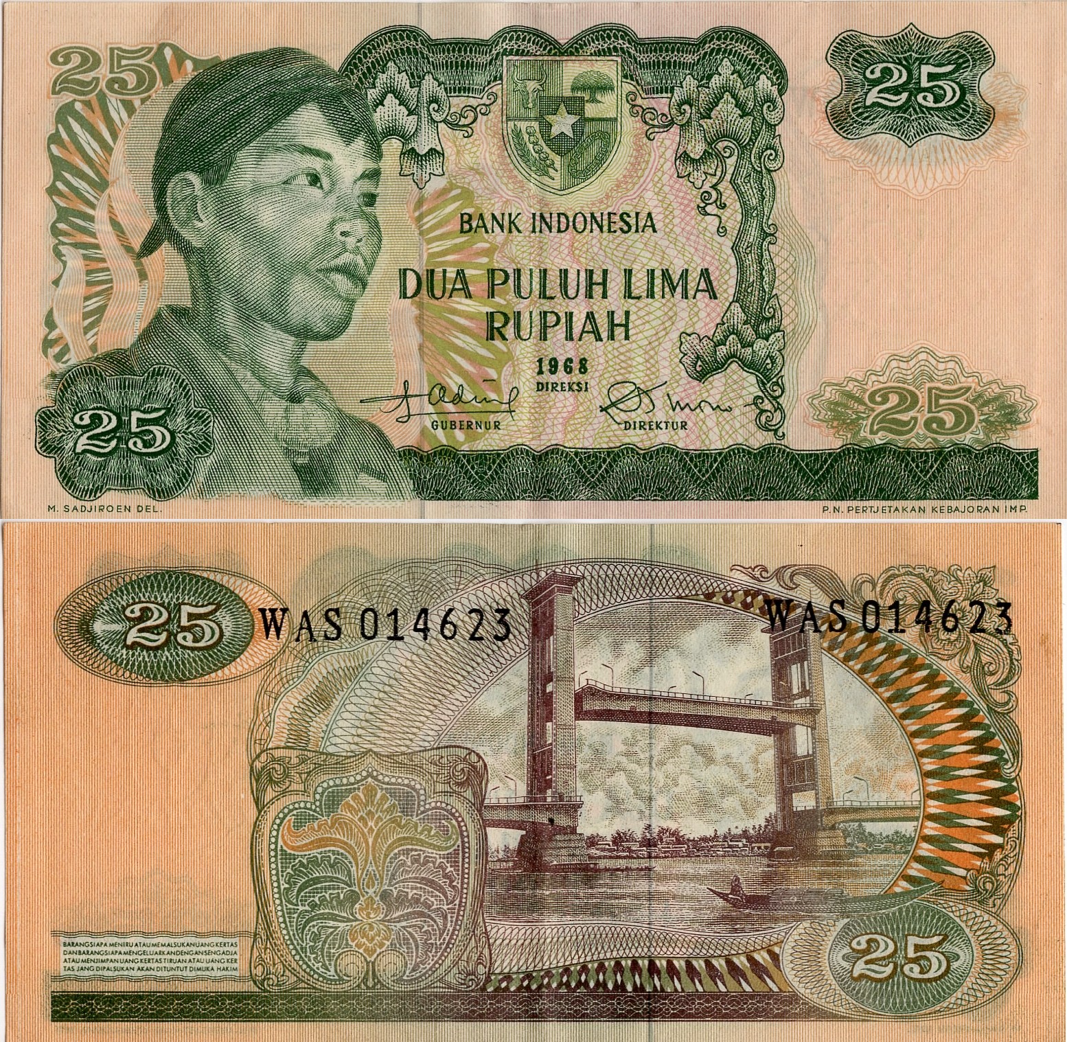 Gambar Uang Kuno 25 Rupiah Tahun 1968