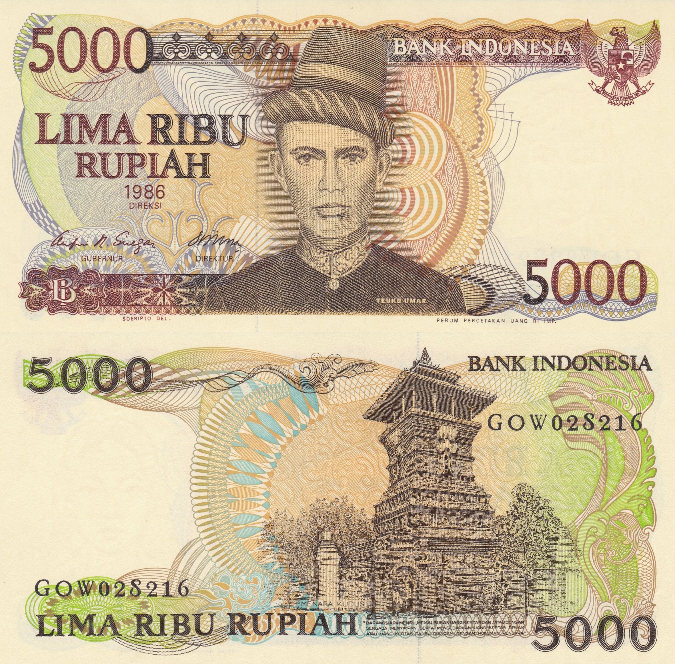 Gambar Uang Kuno 5000 Rupiah Tahun 1986