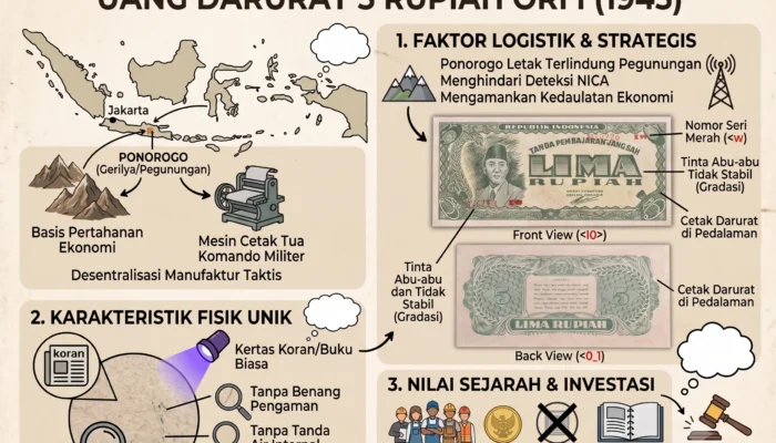 Melacak Lokasi Percetakan Darurat Uang Kertas Kuno 5 Rupiah ORI I Emisi 1945 di Ponorogo