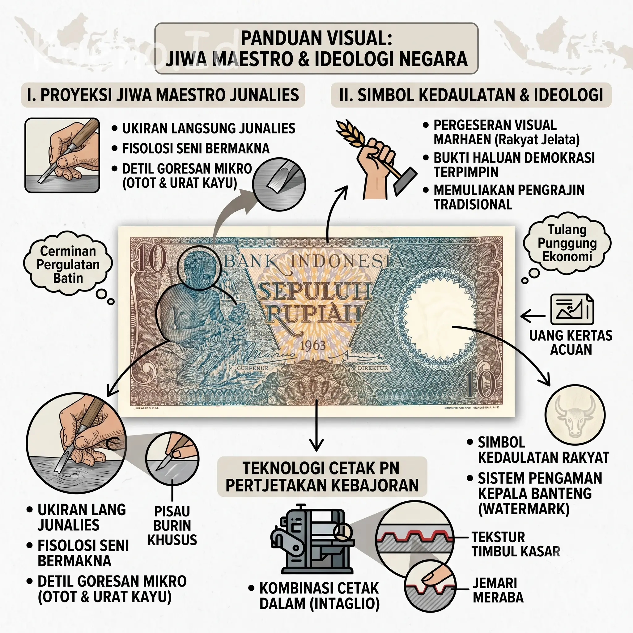 Pemahat Kayu Tradisional Desain Sisi Depan Uang 10 Rupiah 1963