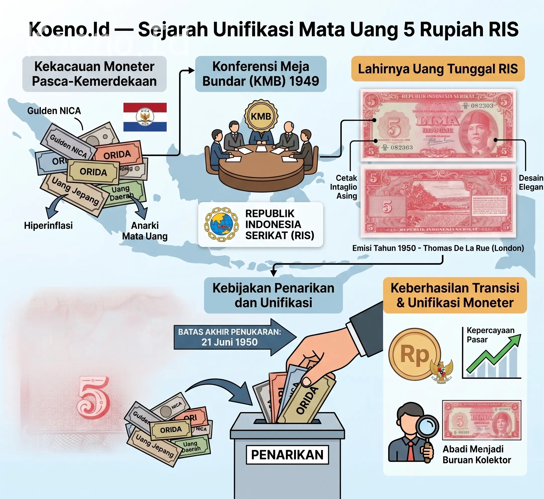 Uang Kertas NICA Menuju Uang Tunggal 5 Rupiah RIS 1950