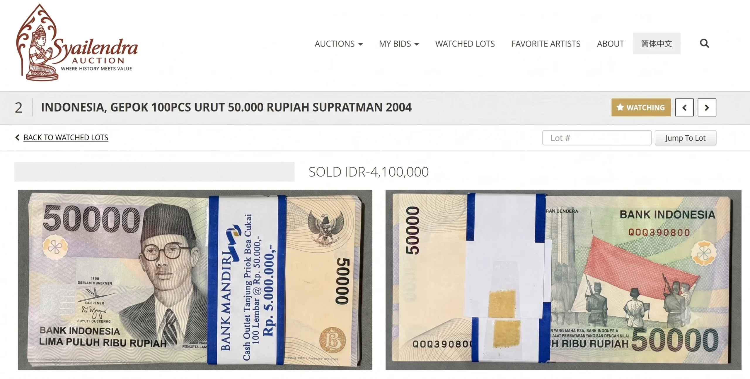 harga lelang Rp50.000 Supratman 1999