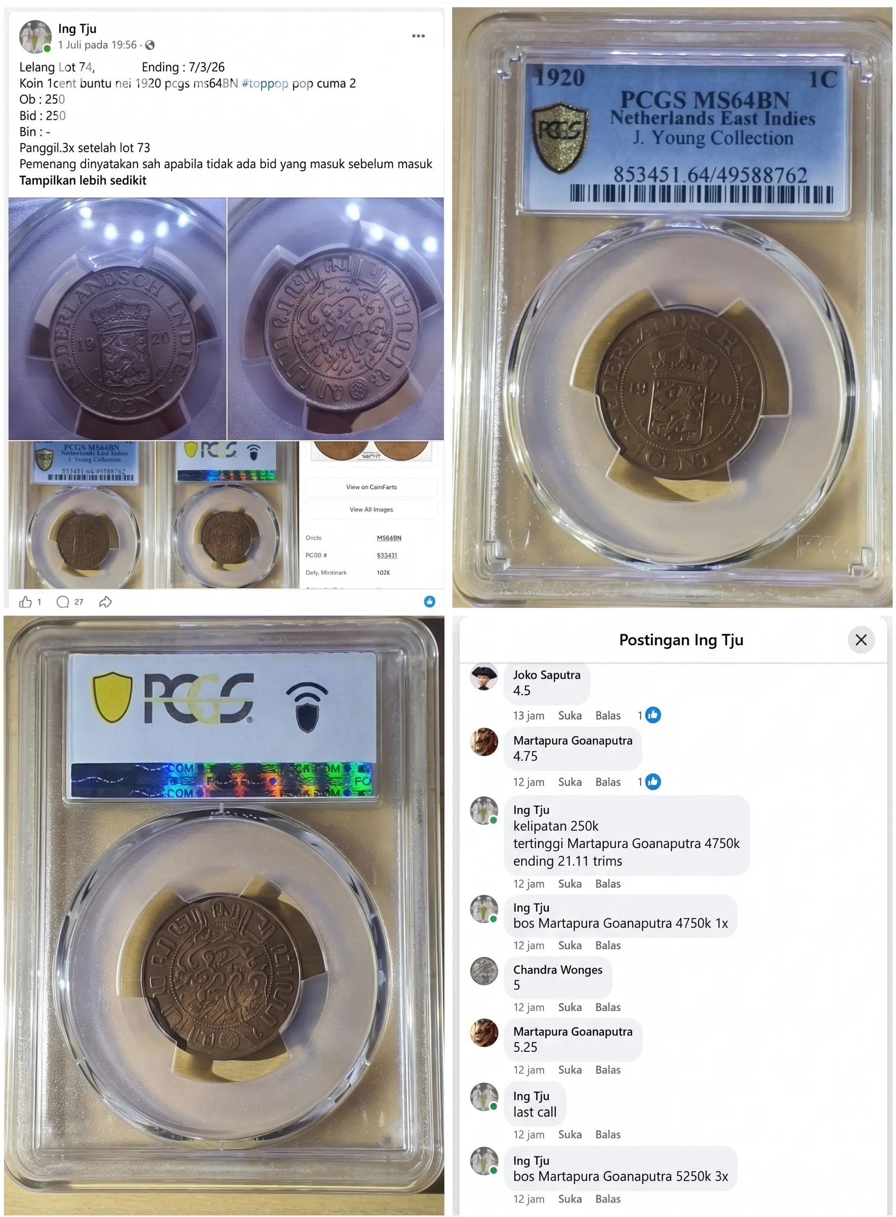 lelang Koin Kuno 1 Cent Buntu 1920