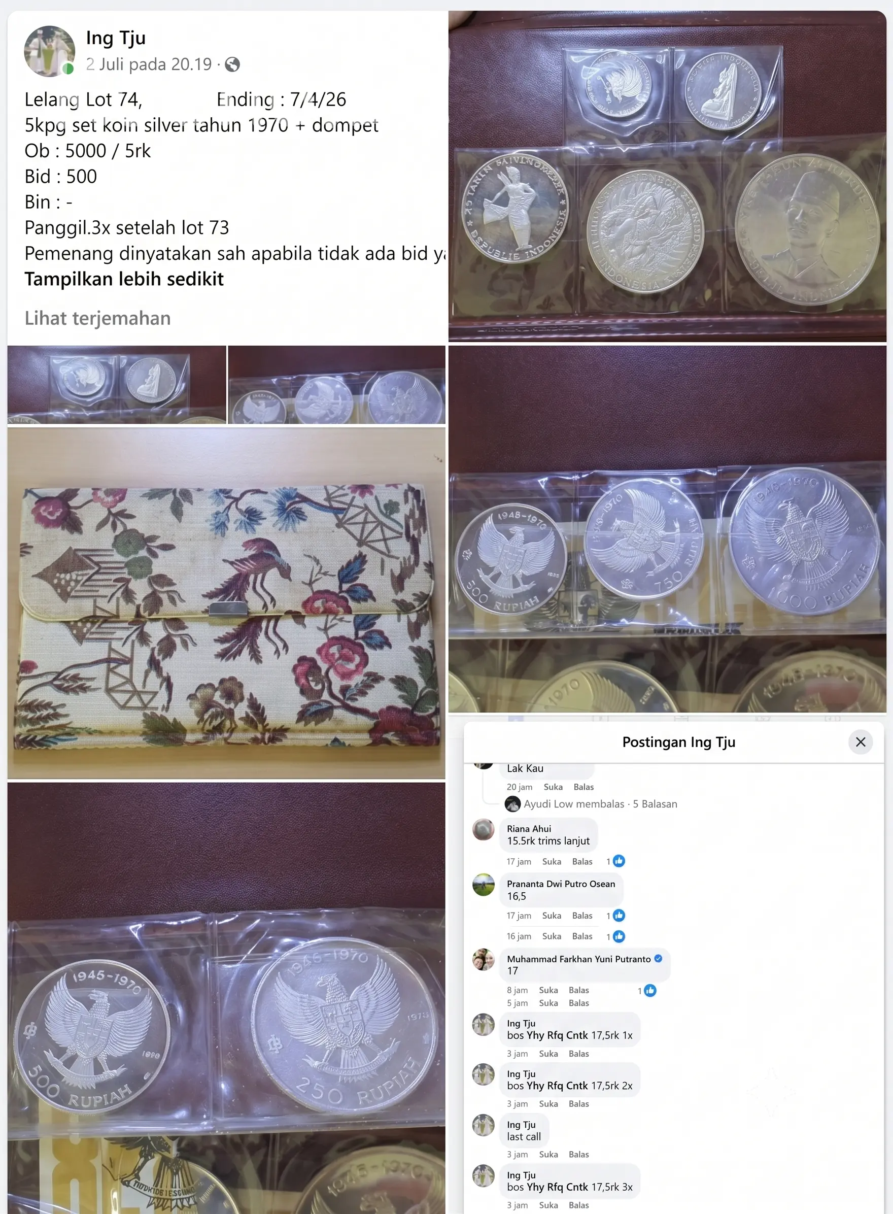 lelang Set Koin Silver Emisi Tahun 1970