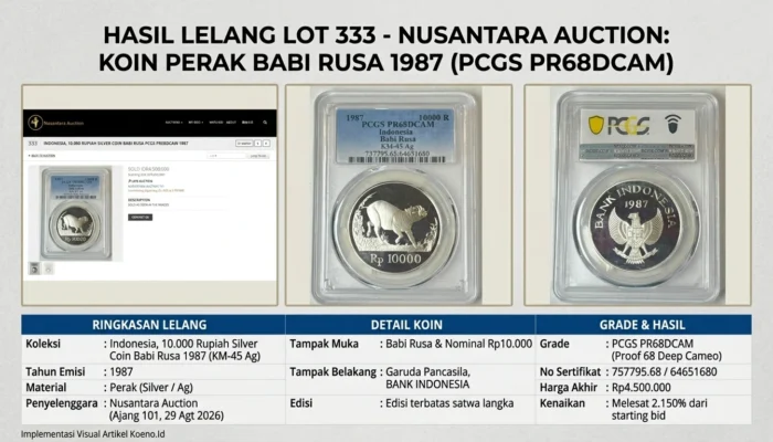 Koin Perak Langka Rp10.000 Babi Rusa 1987 PCGS PR68DCAM Terjual Rp4,5 Juta di Nusantara Auction