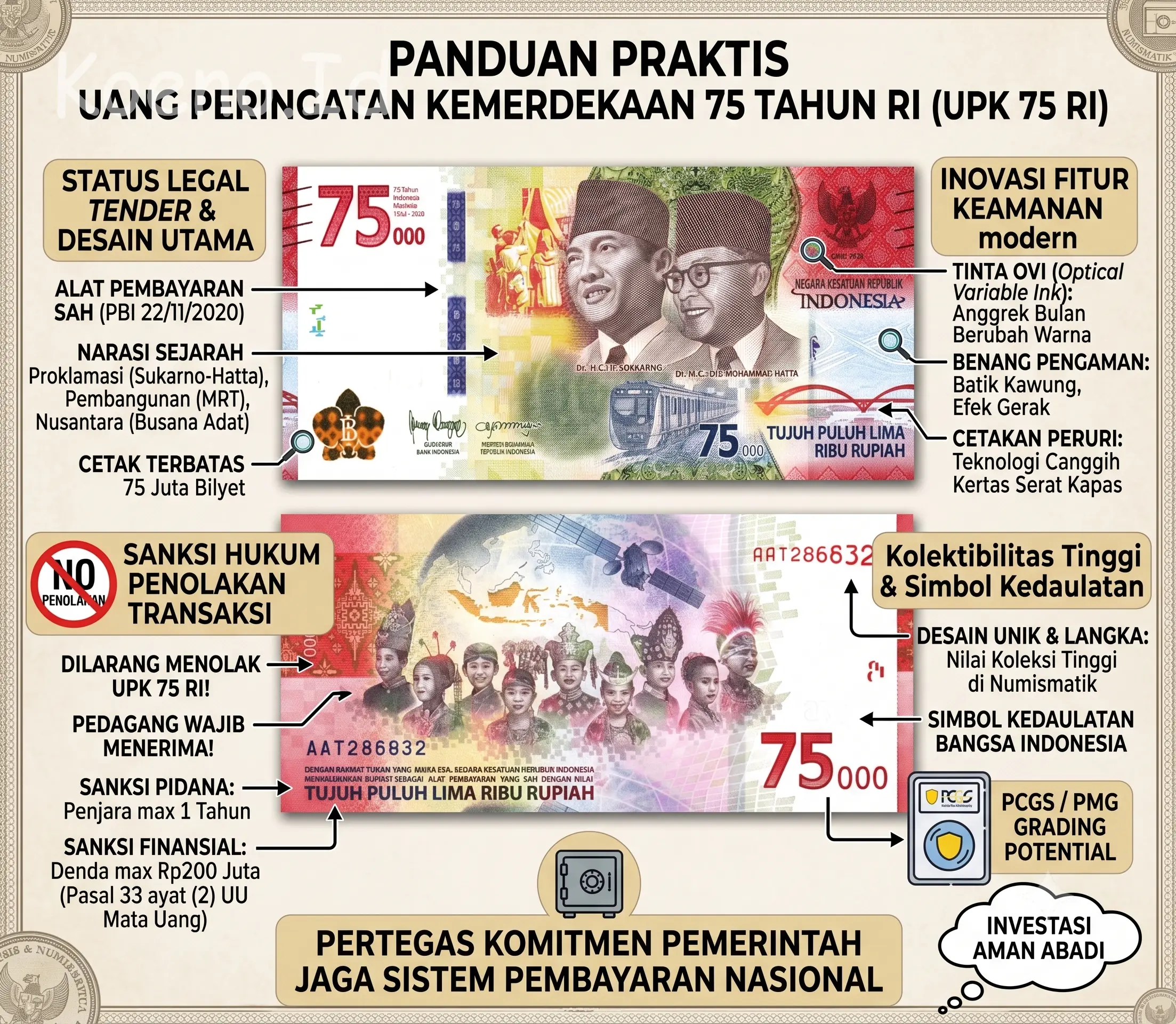 Legal Tender Uang Kertas UPK 75 RI Rp75.000 Emisi 2020