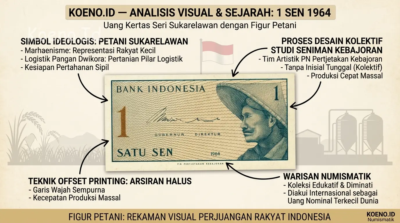 Petani Bertopi Caping pada Uang Kertas 1 Sen 1964