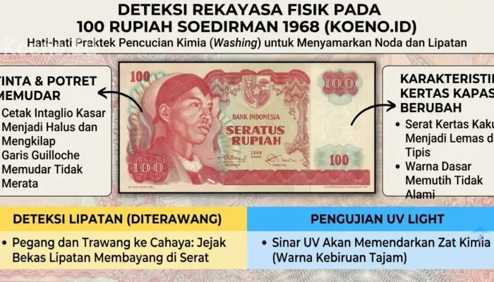 Ciri-ciri Uang Kertas 100 Rupiah Seri Soedirman 1968 yang Mengalami Proses Washing / Olahan