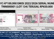 Uang Rp100.000 Emisi 2022 Serial Nomor 1 TTD Menkeu Purbaya