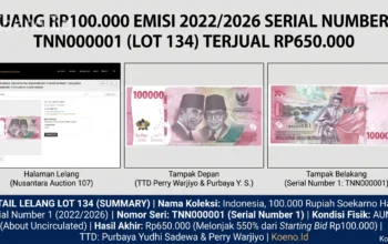 Uang Rp100.000 Emisi 2022 Serial Nomor 1 TTD Menkeu Purbaya